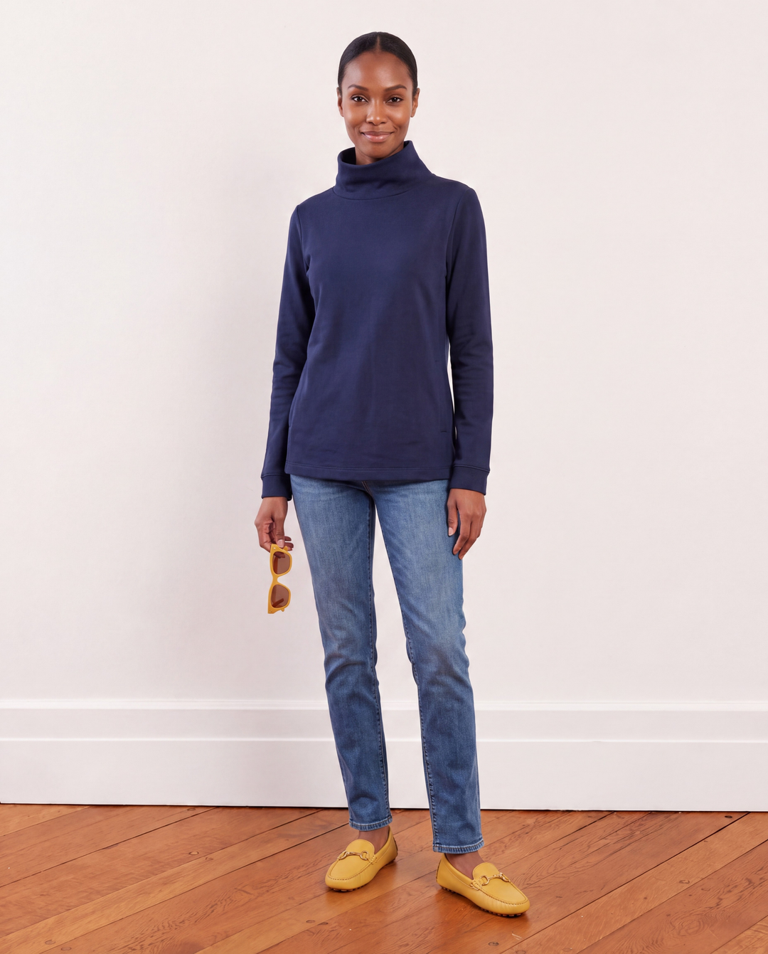 Cobble Hill Turtleneck in French Terry (Navy)