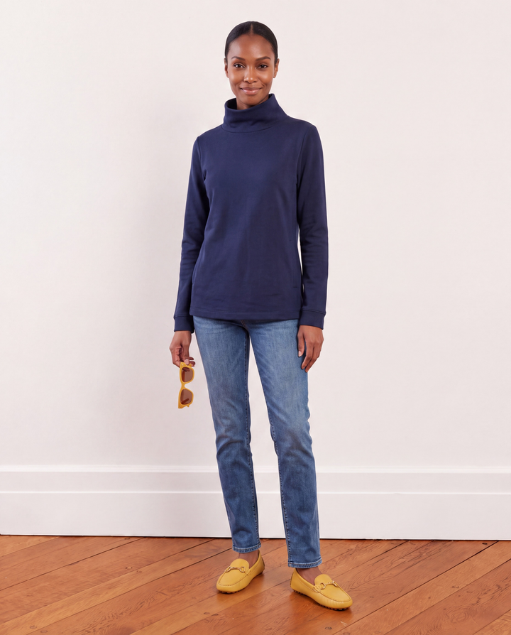 Cobble Hill Turtleneck in French Terry (Navy)