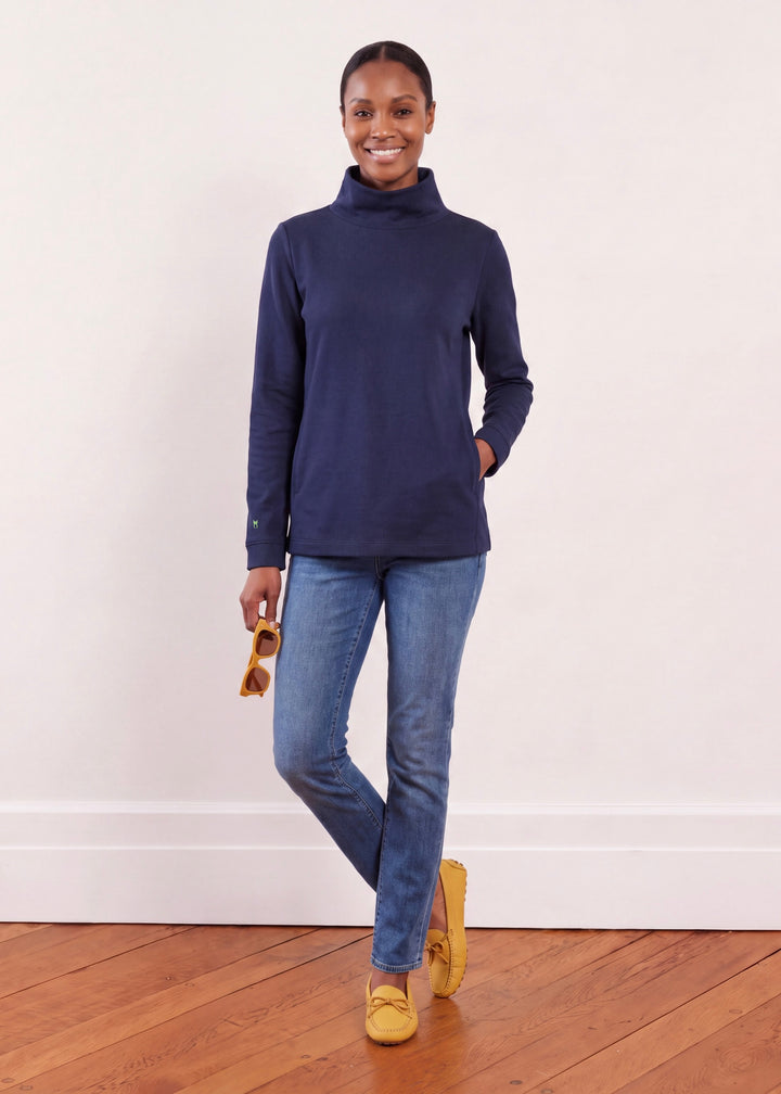 Cobble Hill Turtleneck in French Terry (Navy)