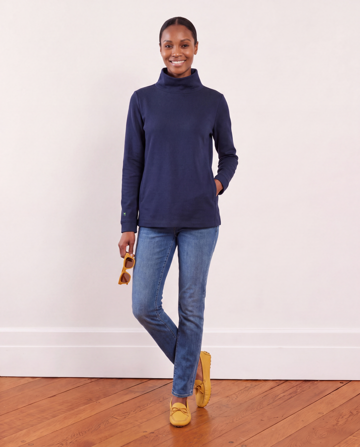 Cobble Hill Turtleneck in French Terry (Navy)