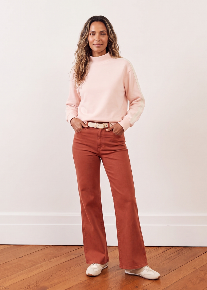 Crosstown Mock Neck in French Terry (Powder Blush)