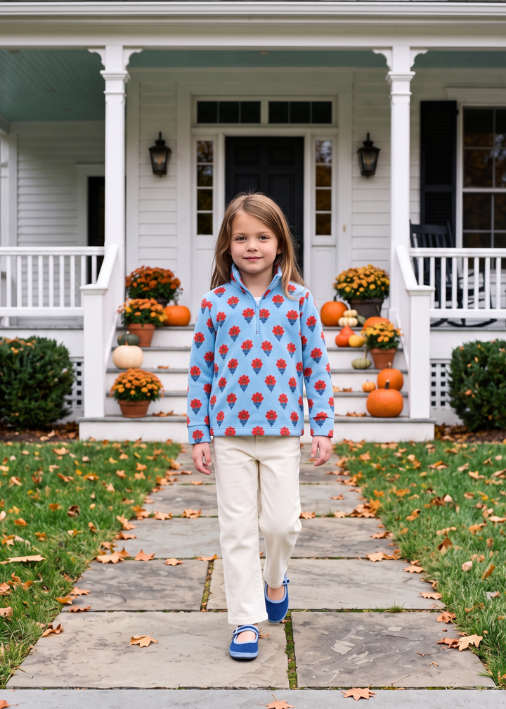 Kids Windabout Pullover in Vello Fleece (Cottage Floral - Blue)