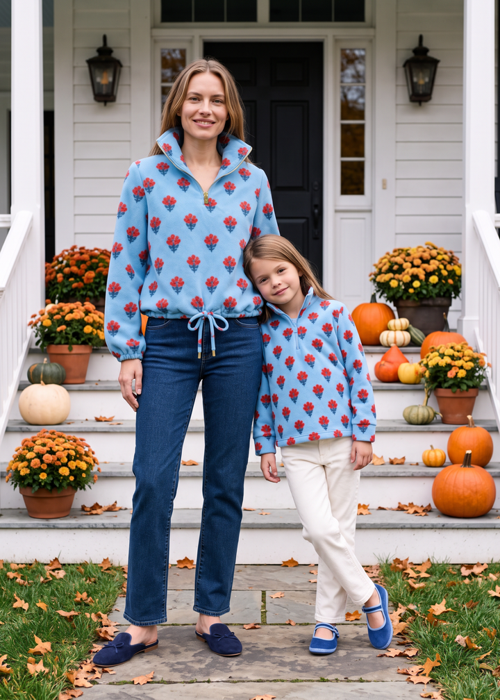 Boardwalk Pullover in Vello Fleece (Cottage Floral - Blue)