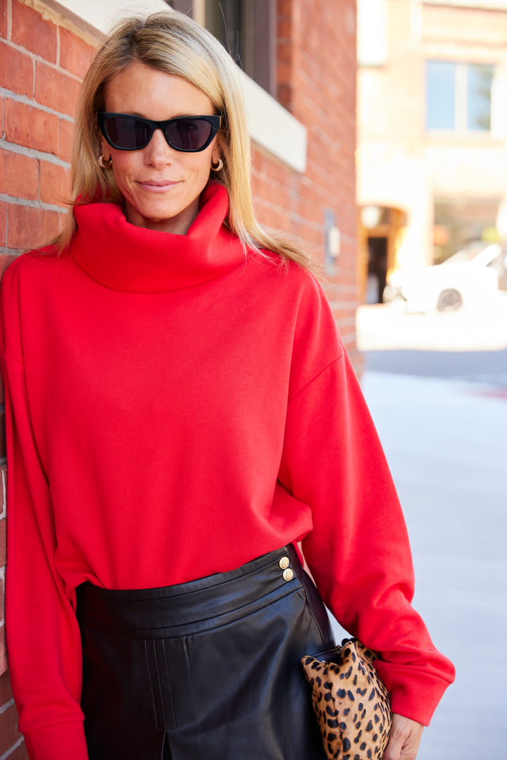 Clover Turtleneck in French Terry (Cherry Red)
