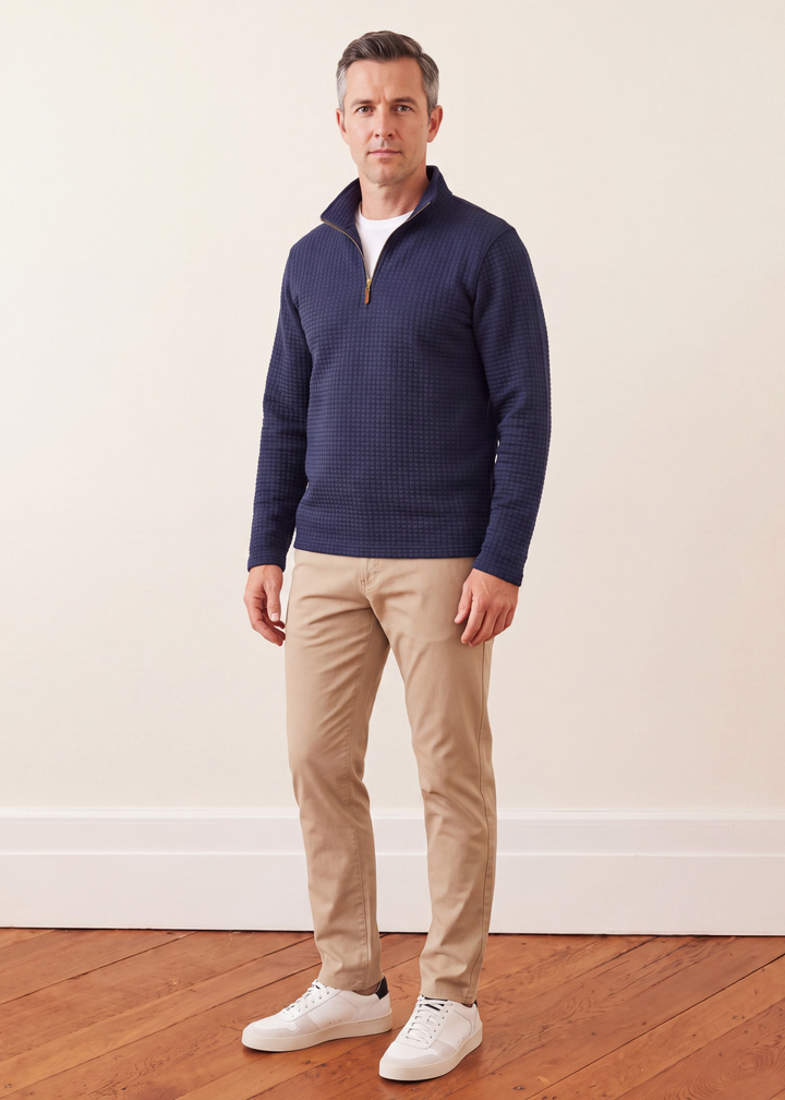 Men's Duffield Pullover in Waffle (Navy)