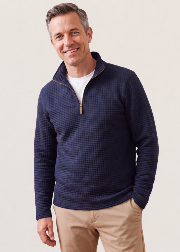 Men's Duffield Pullover in Waffle (Navy)