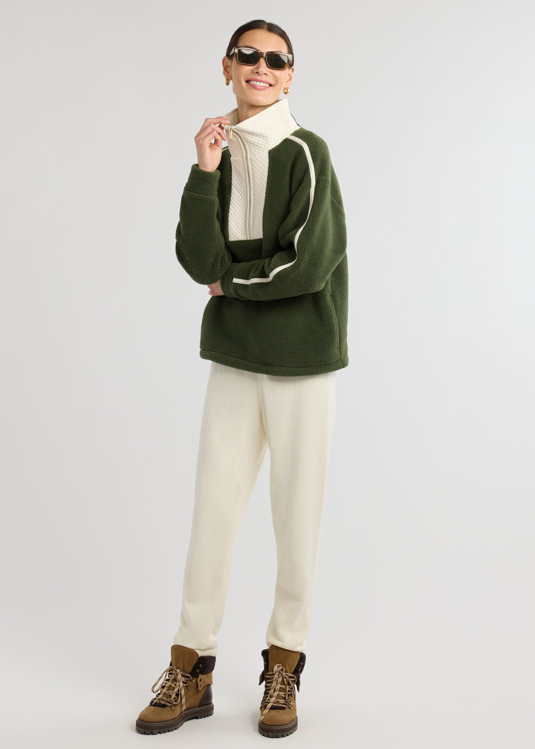 Emerson Pullover in Sherpa Fleece (Spruce/Cream)