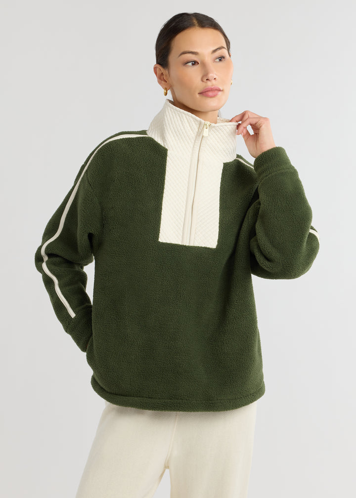 Emerson Pullover in Sherpa Fleece (Spruce/Cream)