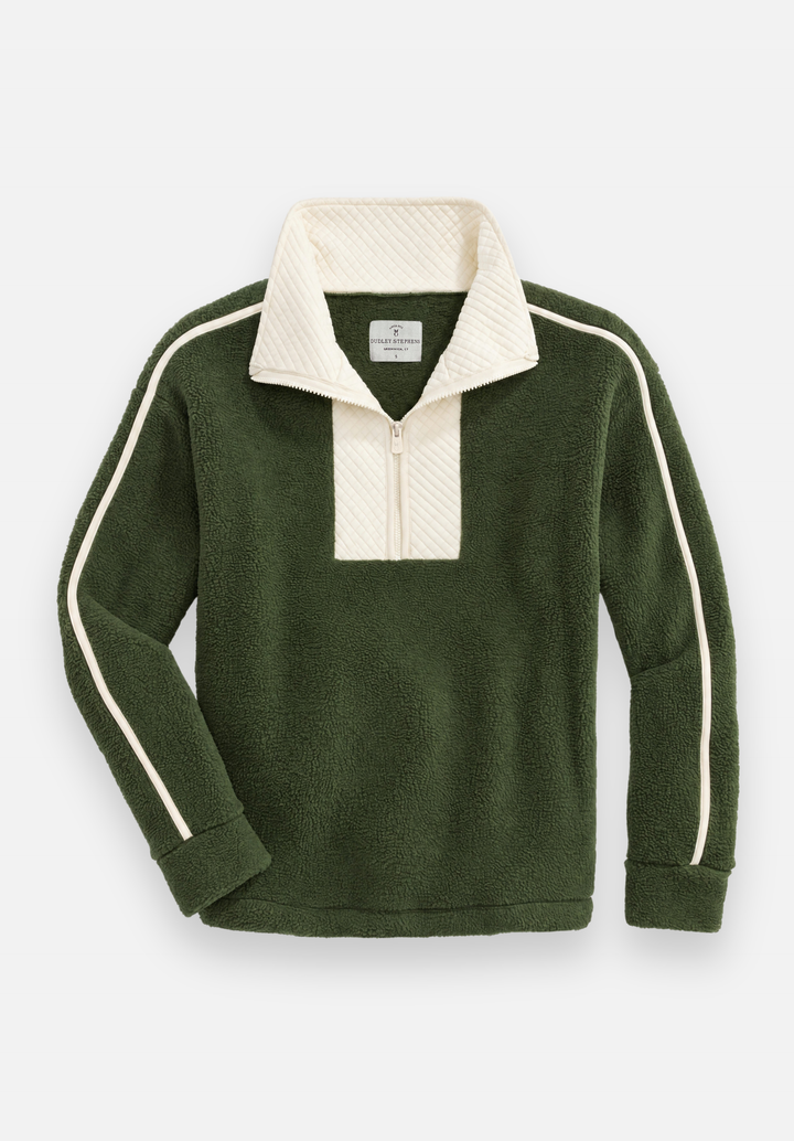 Emerson Pullover in Sherpa Fleece (Spruce/Cream)
