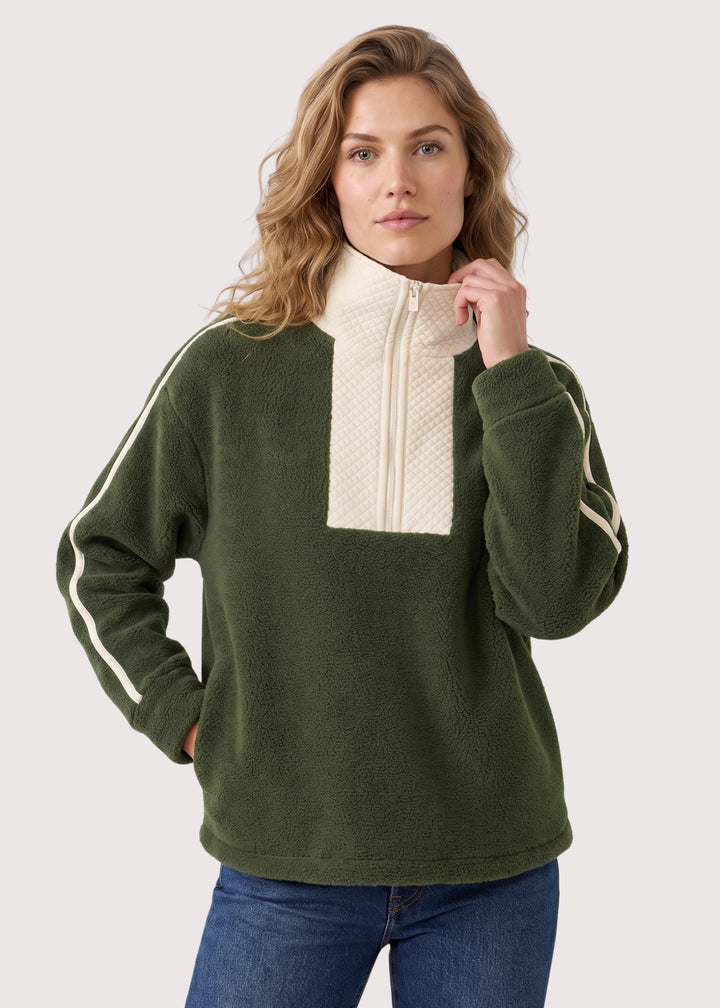 Emerson Pullover in Sherpa Fleece (Spruce/Cream)