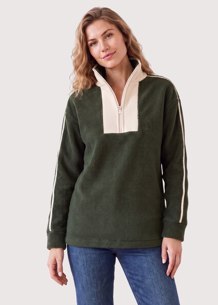 Emerson Pullover in Sherpa Fleece (Spruce/Cream)
