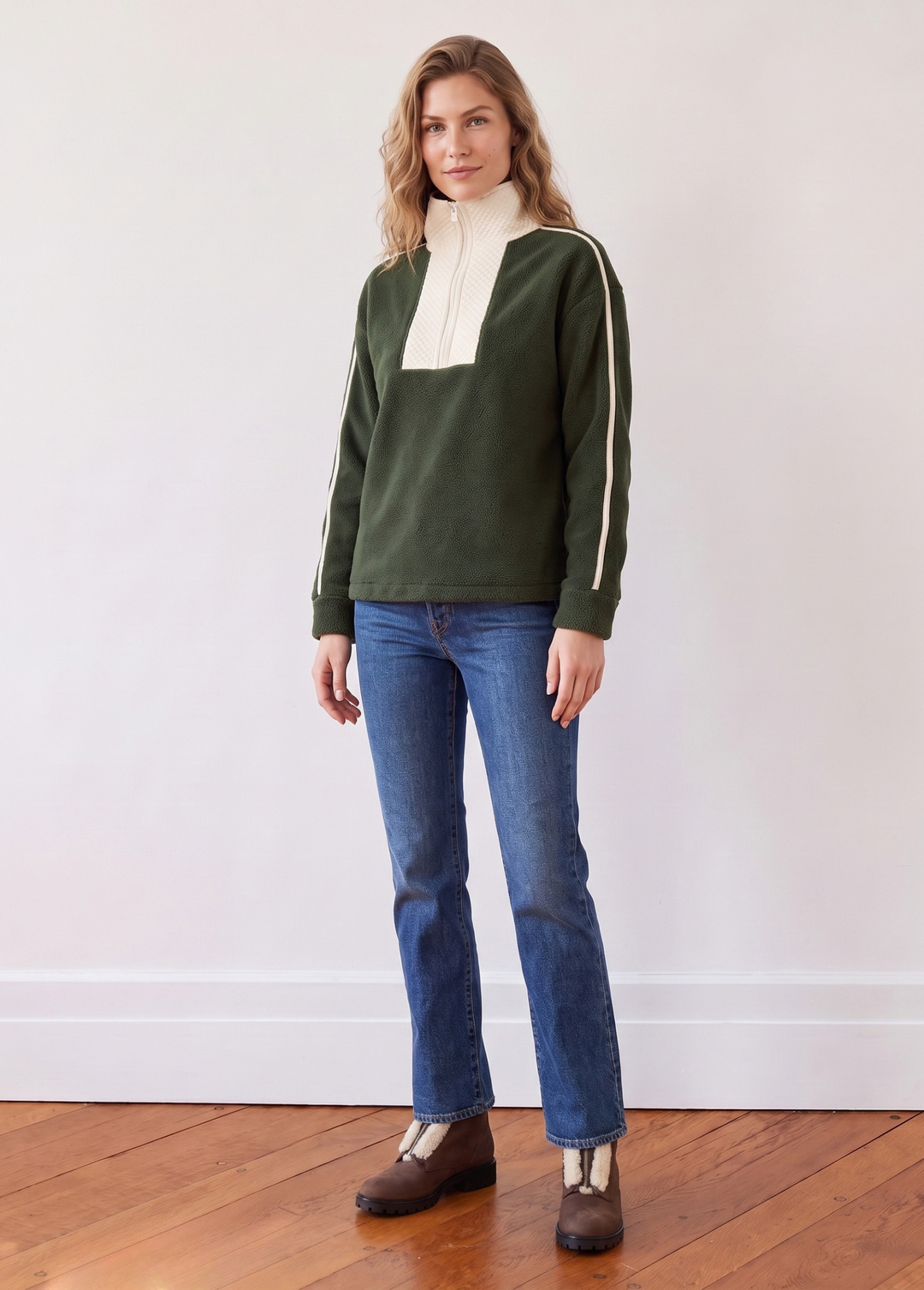 Emerson Pullover in Sherpa Fleece (Spruce/Cream)