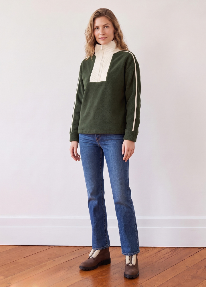 Emerson Pullover in Sherpa Fleece (Spruce/Cream)