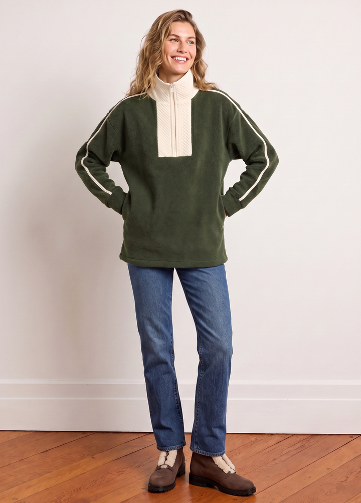 Emerson Pullover in Sherpa Fleece (Spruce/Cream)