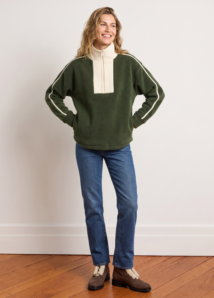 Emerson Pullover in Sherpa Fleece (Spruce/Cream)