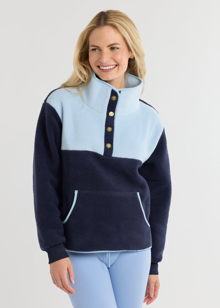 Finlay Pullover in Sherpa Fleece (Navy/Ice Blue)