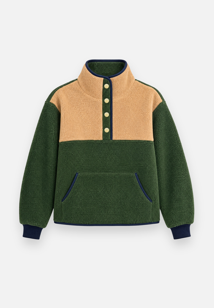 Finlay Pullover in Sherpa Fleece (Spruce/Camel)