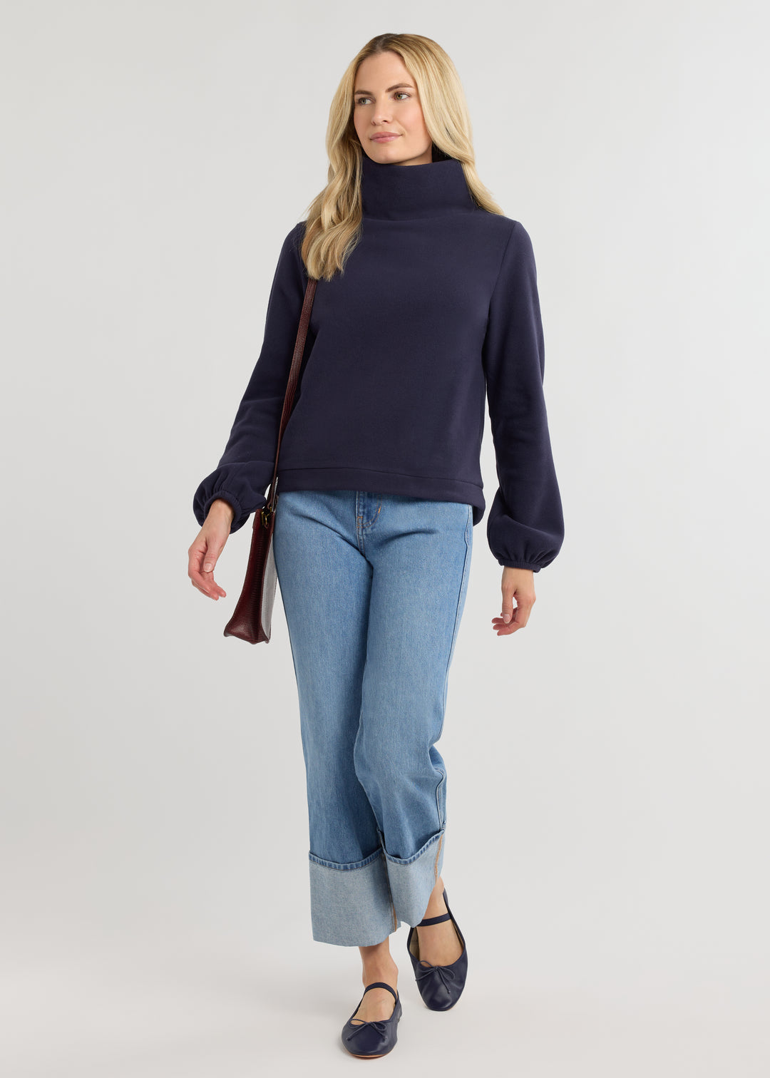 Grace Street Turtleneck in Vello Fleece (Navy)