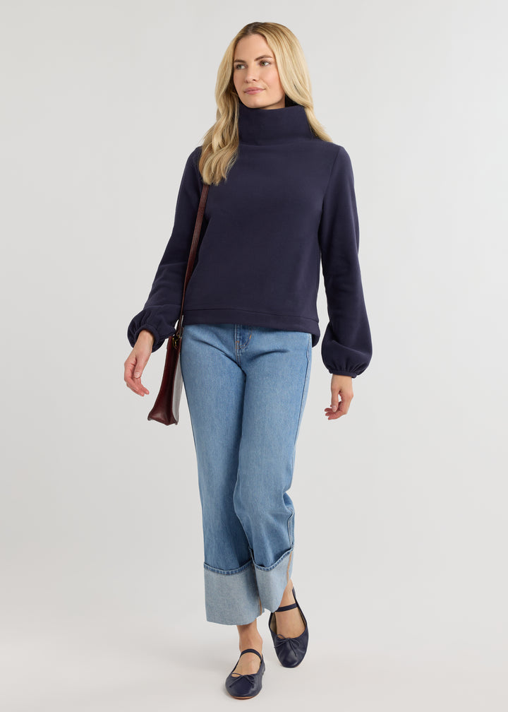 Grace Street Turtleneck in Vello Fleece (Navy)