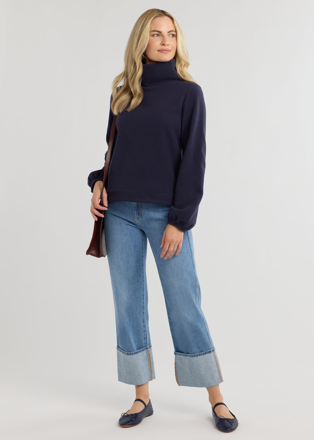 Grace Street Turtleneck in Vello Fleece (Navy)