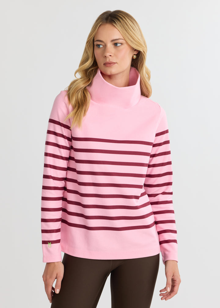 Greenpoint Turtleneck in Terry Fleece (Prism Pink/Burgundy Placed Stripe)