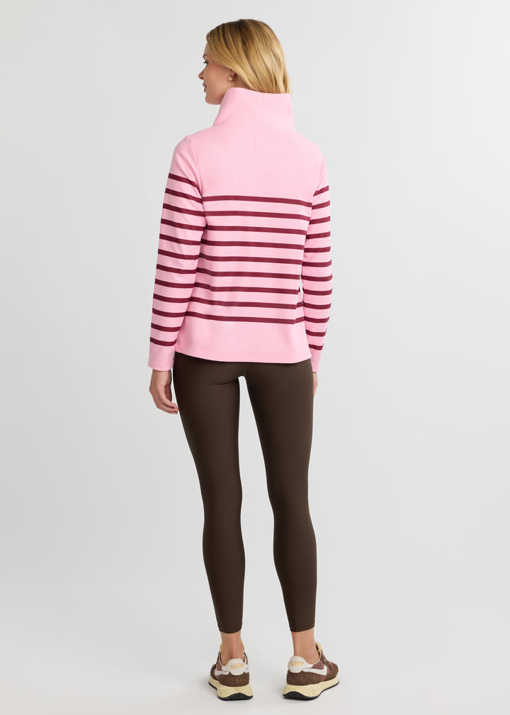 Greenpoint Turtleneck in Terry Fleece (Prism Pink/Burgundy Placed Stripe)