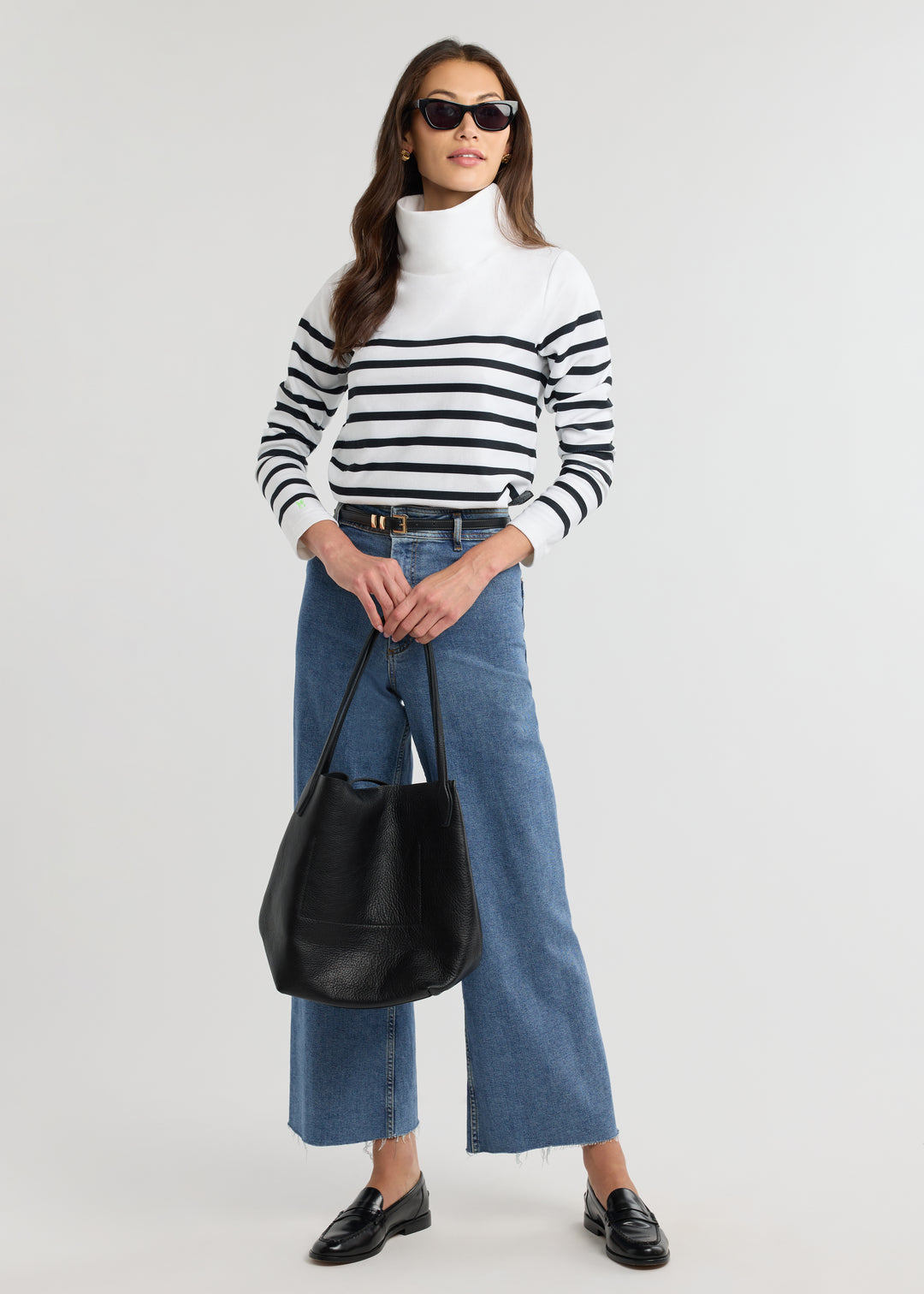 Greenpoint Turtleneck in Terry Fleece (White/Black Placed Stripe)