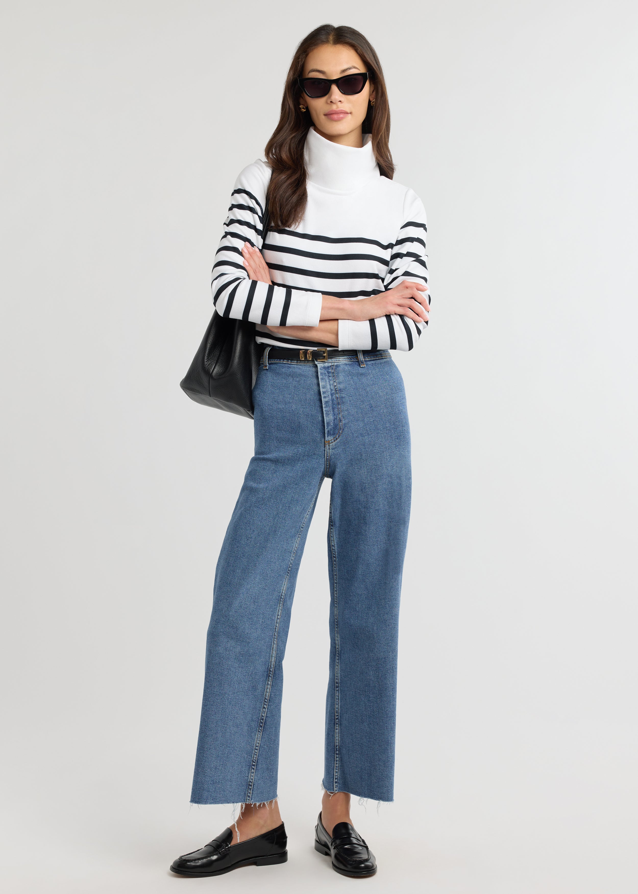 Greenpoint Turtleneck in Terry Fleece (White/Black Placed Stripe