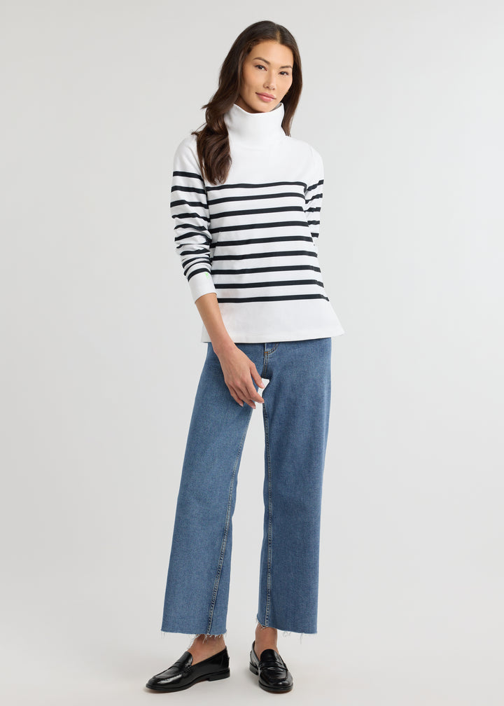 Greenpoint Turtleneck in Terry Fleece (White/Black Placed Stripe)