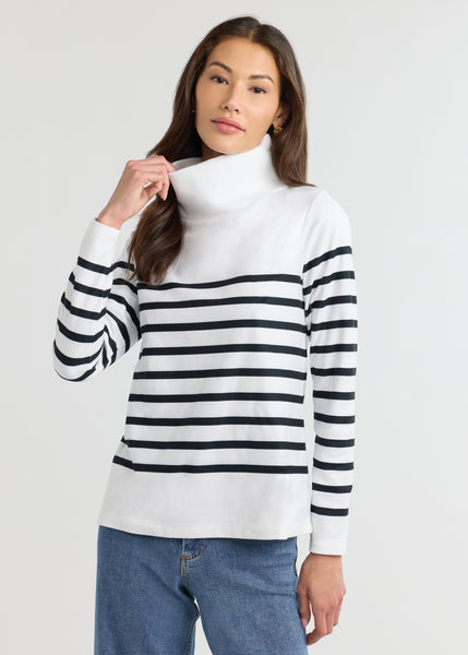 Greenpoint Turtleneck in Terry Fleece (White/Black Placed Stripe
