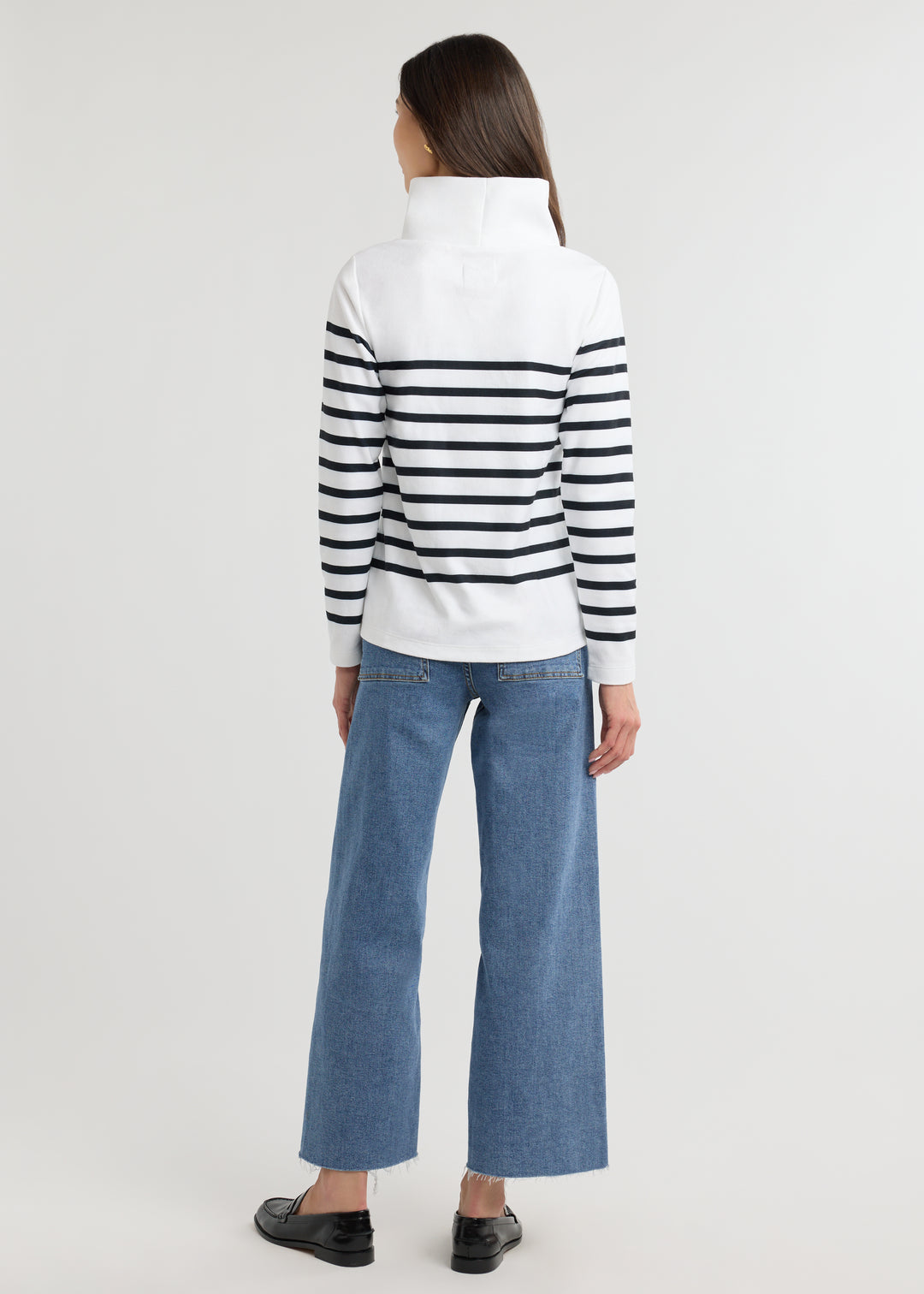 Greenpoint Turtleneck in Terry Fleece (White/Black Placed Stripe)