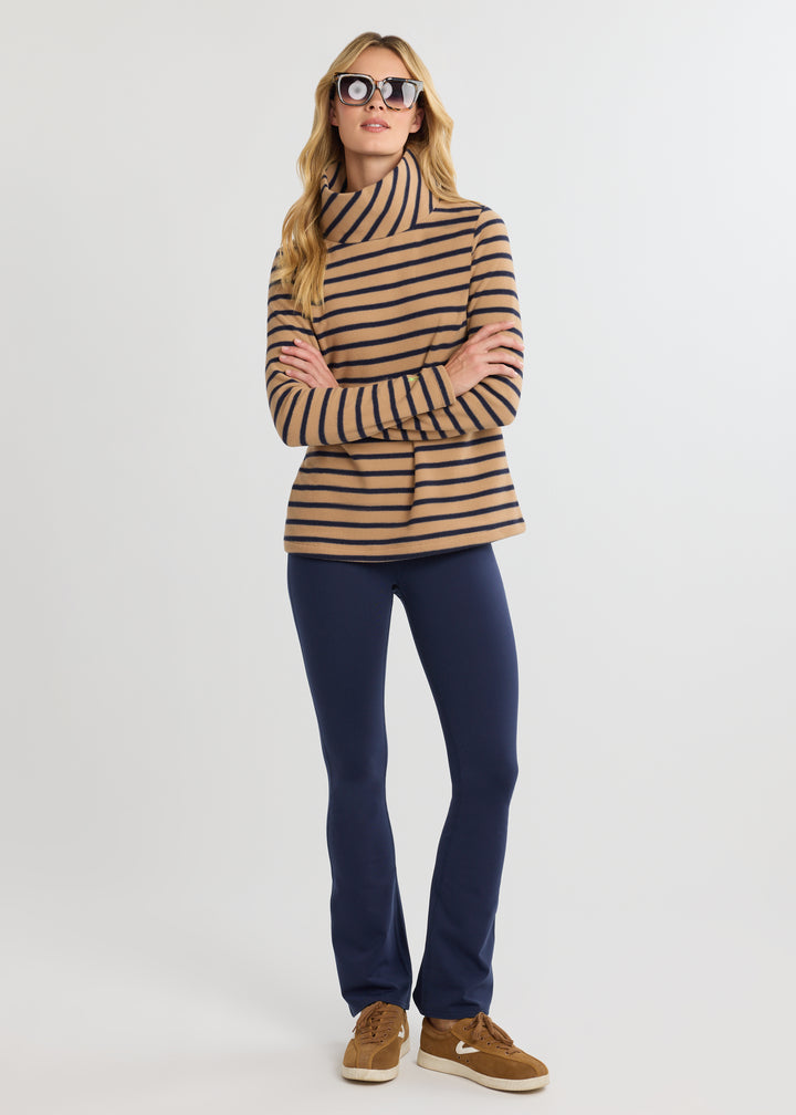 Greenpoint Turtleneck in Vello Fleece (Camel/Navy Mariner Stripe)