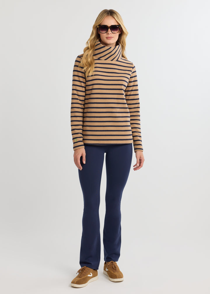 Greenpoint Turtleneck in Vello Fleece (Camel/Navy Mariner Stripe)