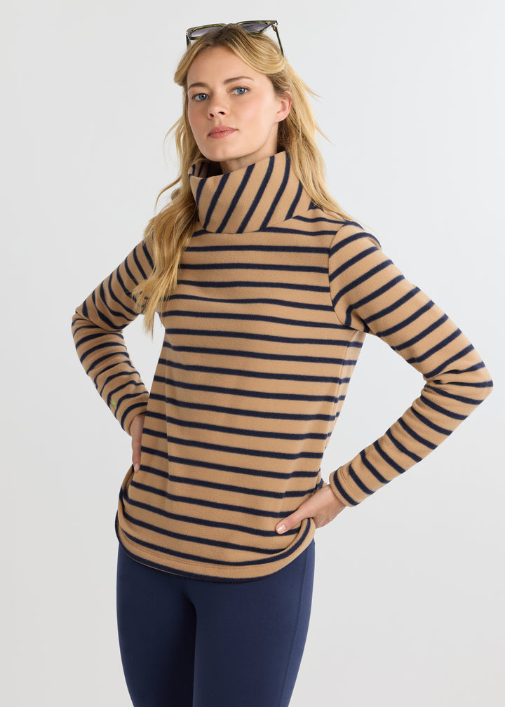 Greenpoint Turtleneck in Vello Fleece (Camel/Navy Mariner Stripe)