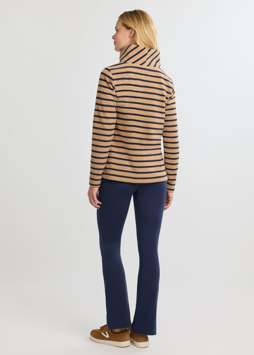 Greenpoint Turtleneck in Vello Fleece (Camel/Navy Mariner Stripe)