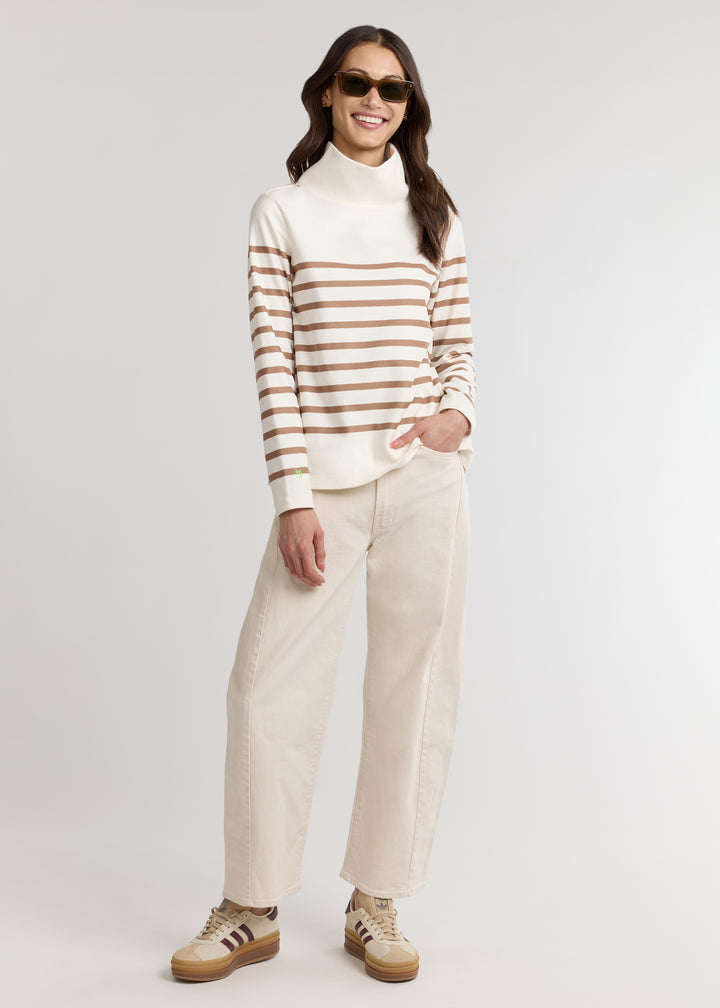 Greenpoint Turtleneck in Terry Fleece (Cream/Camel Placed Stripe)