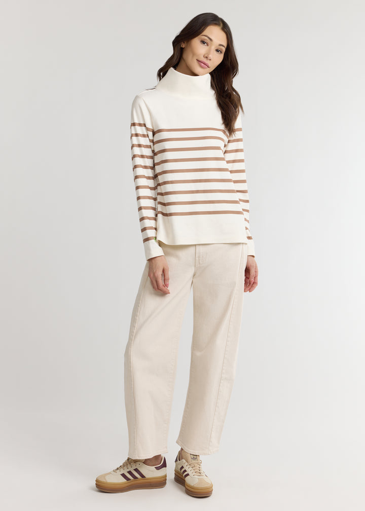 Greenpoint Turtleneck in Terry Fleece (Cream/Camel Placed Stripe)
