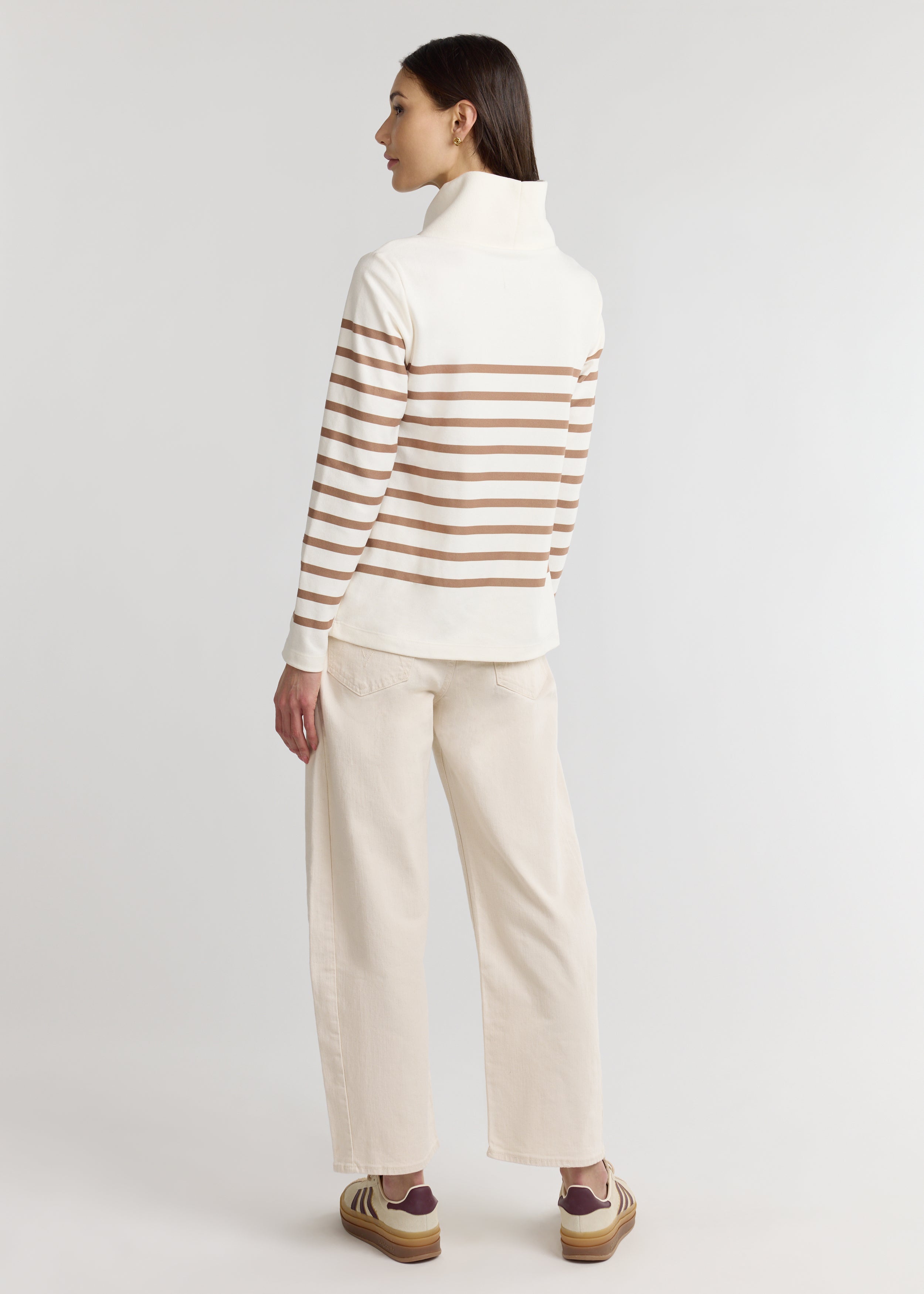 Greenpoint Turtleneck in Terry Fleece (Cream/Camel Placed Stripe