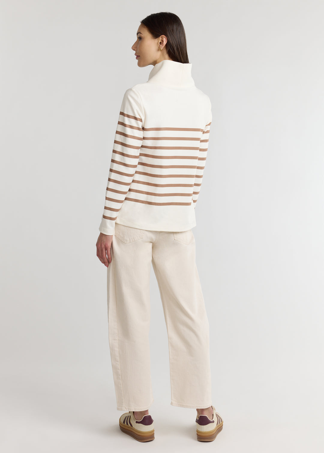 Greenpoint Turtleneck in Terry Fleece (Cream/Camel Placed Stripe)