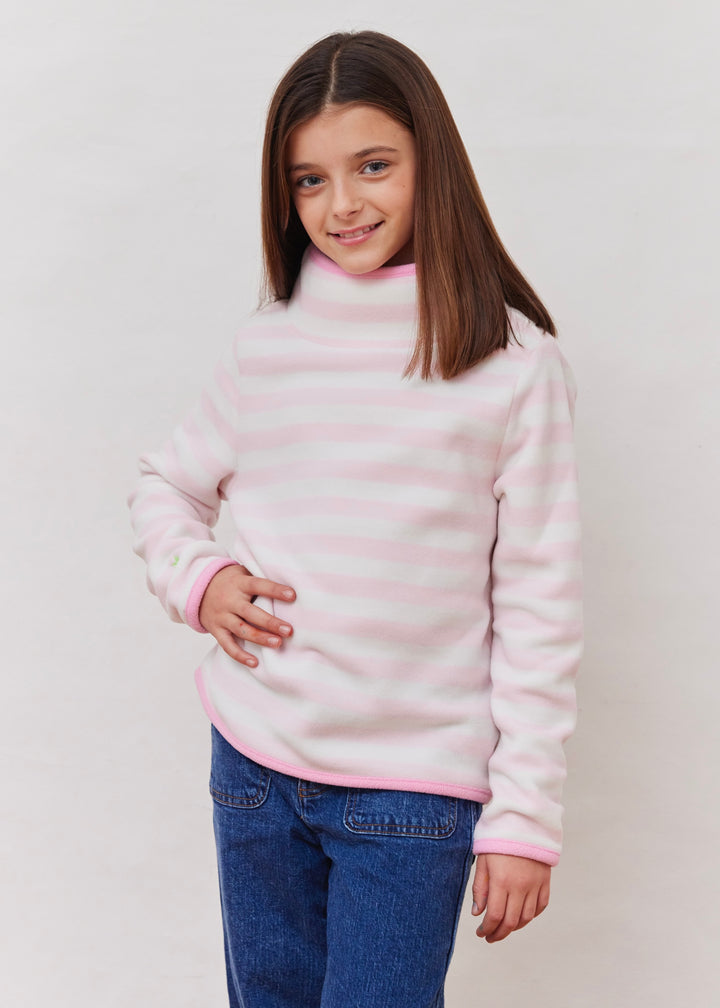 Girls Pippa Turtleneck with Tipping in Vello Fleece (Pink/White Stripe)