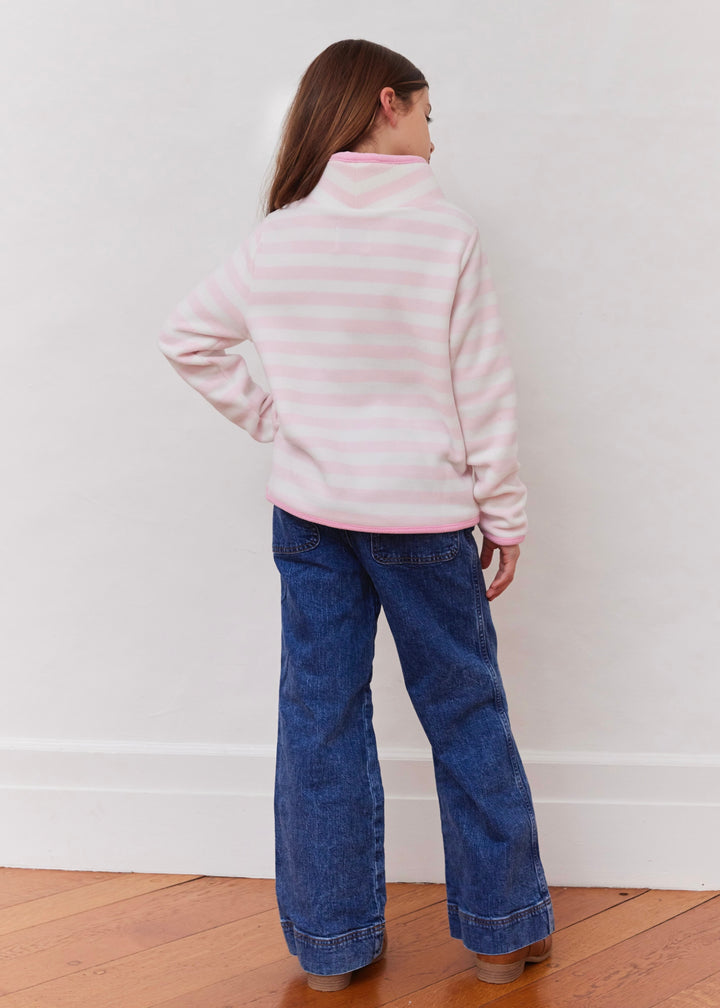 Girls Pippa Turtleneck with Tipping in Vello Fleece (Pink/White Stripe)