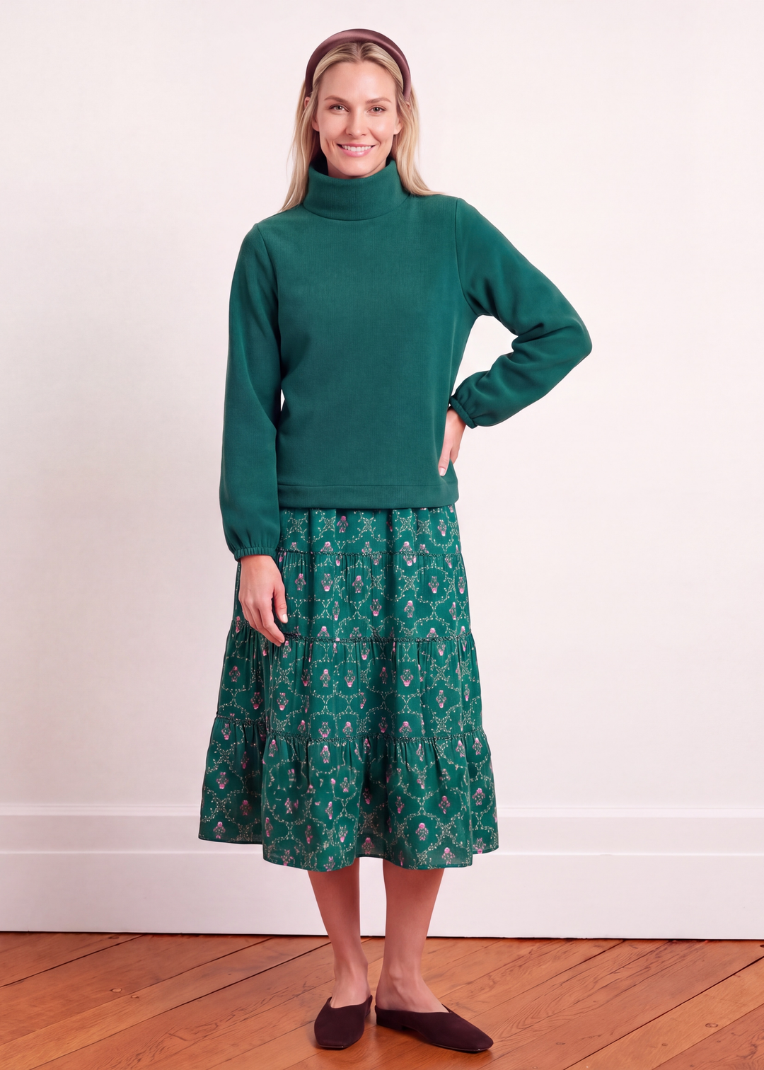 Grace Street Turtleneck in Vello Fleece (Emerald)