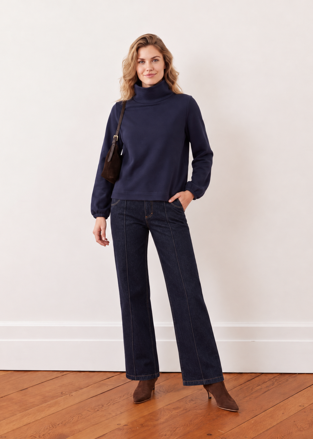 Grace Street Turtleneck in Vello Fleece (Navy)