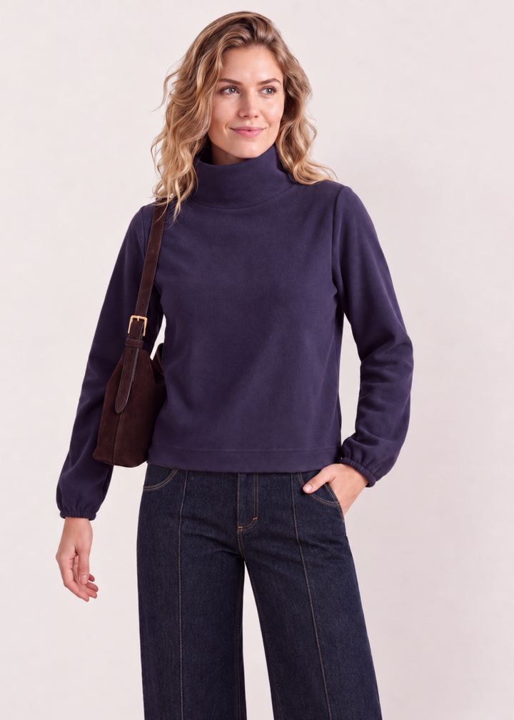 Grace Street Turtleneck in Vello Fleece (Navy)