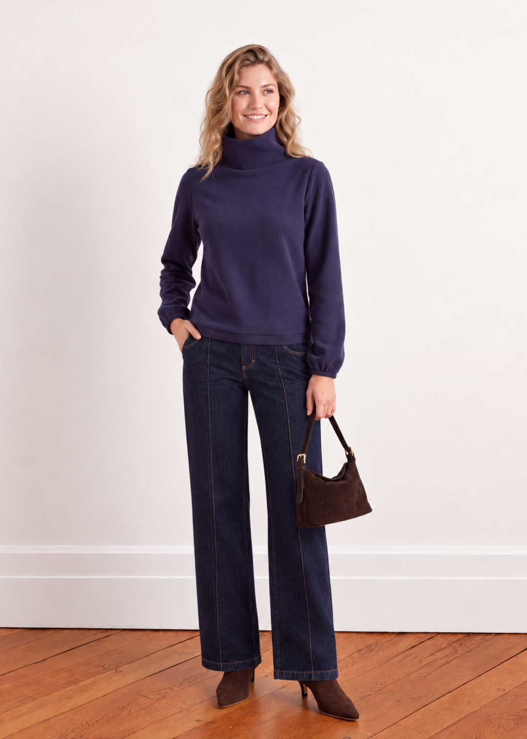 Grace Street Turtleneck in Vello Fleece (Navy)