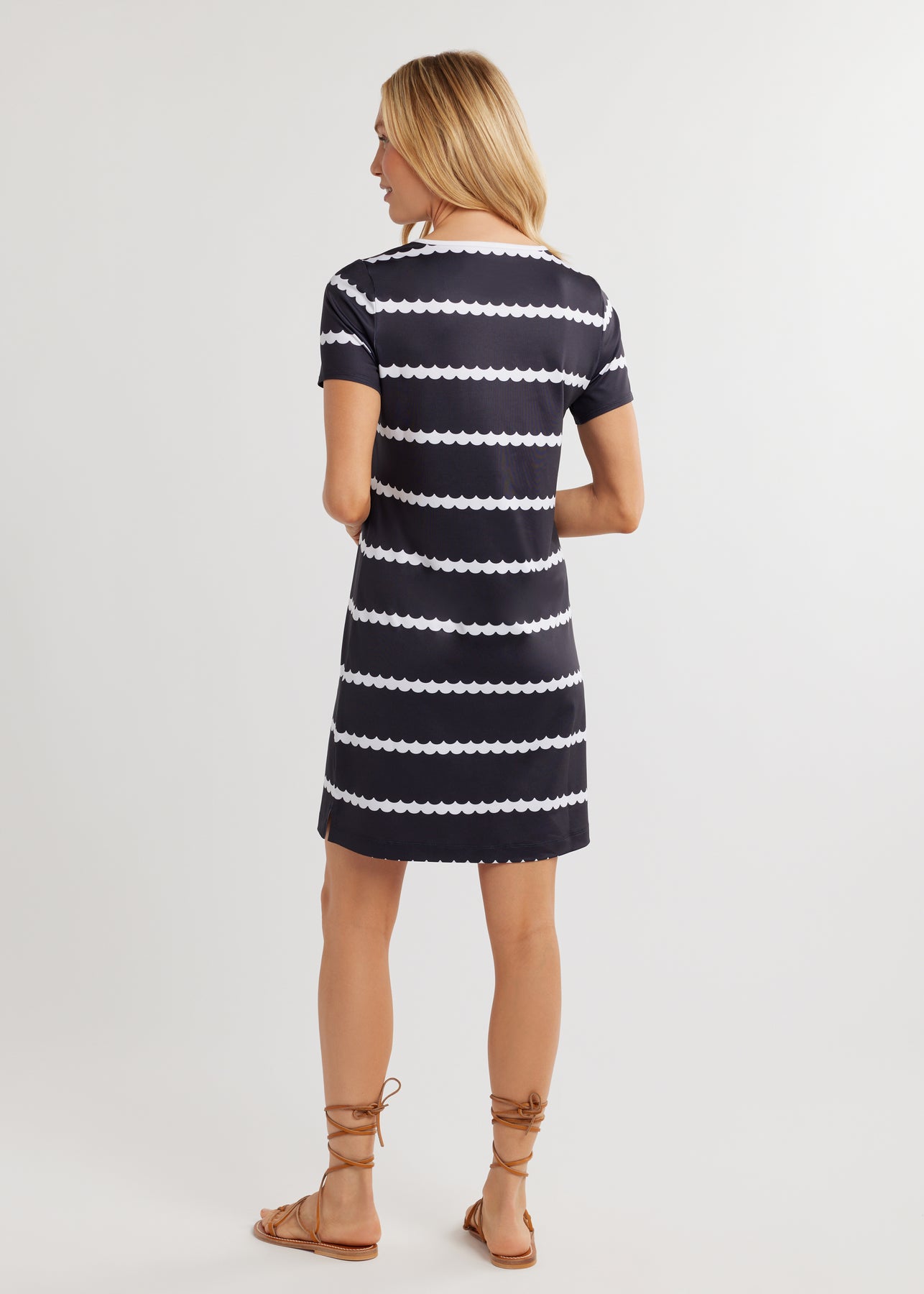 Harlow Dress in Luxe Stretch (Navy/White Scallop Stripe) – Dudley