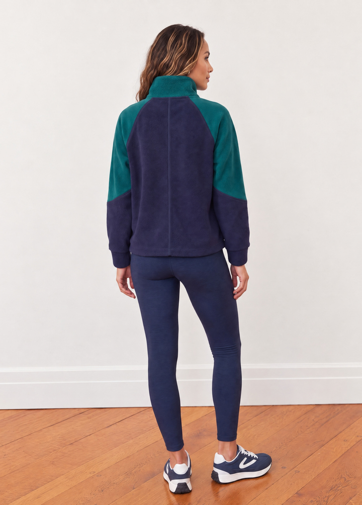Heather Pullover in Sherpa/Vello Fleece (Navy/Woodland Green)