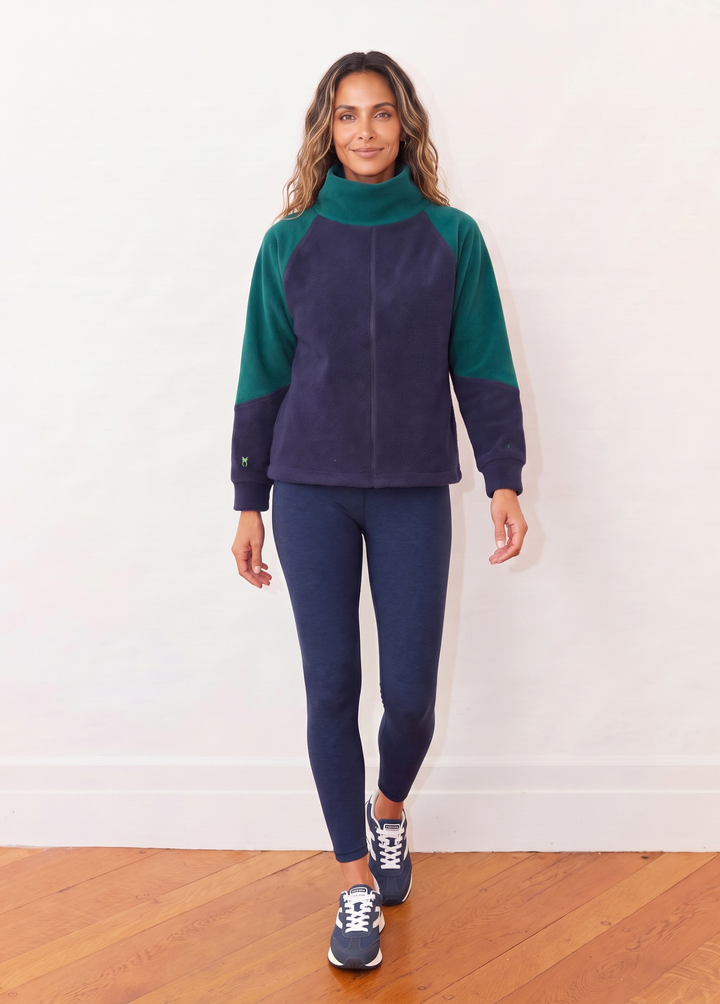 Heather Pullover in Sherpa/Vello Fleece (Navy/Woodland Green)
