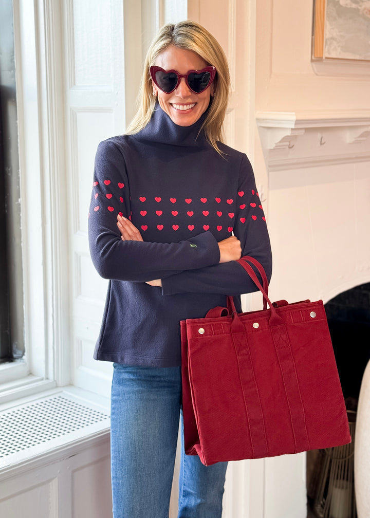 Greenpoint Turtleneck in Terry Fleece (Navy/Red Placed Heart)