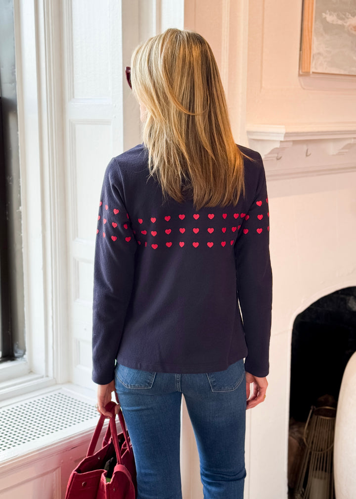 Greenpoint Turtleneck in Terry Fleece (Navy/Red Placed Heart)